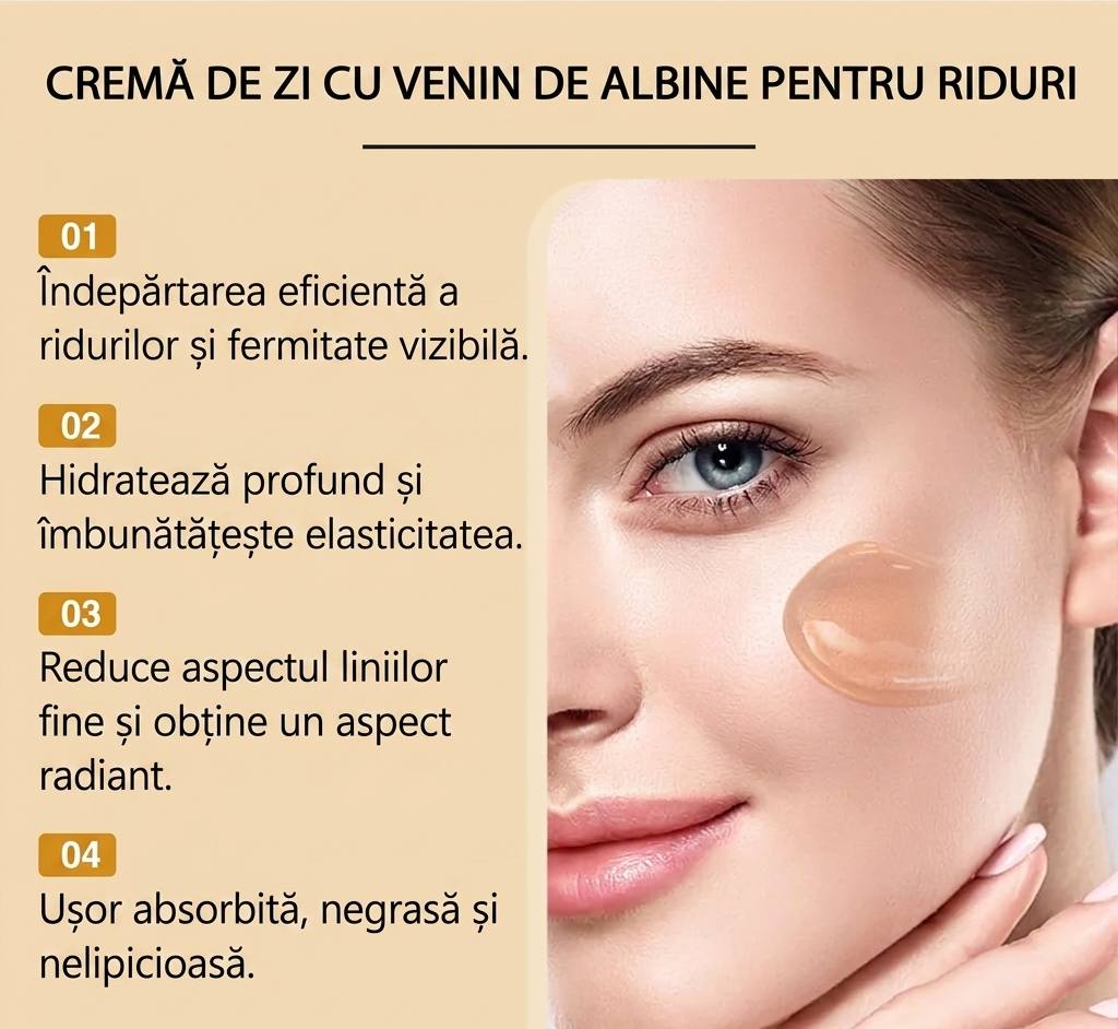 Cremă Facială cu Venin de Albine pentru Hidratare, Elasticitate și Îngrijirea Tenului, Antirid